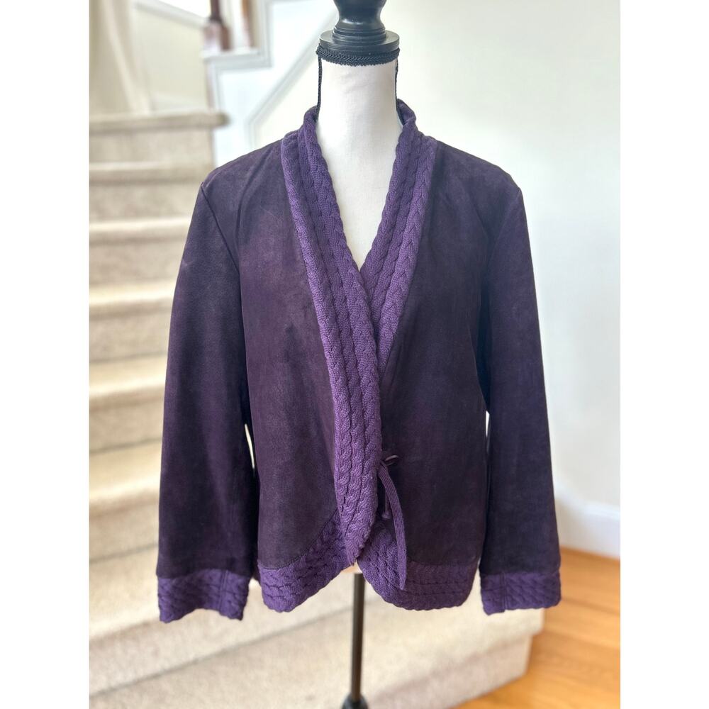 Vintage Coldwater Creek Purple Suede Rope Knit Collar Leather Jacket